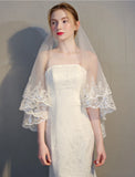 Two-tier/ Lace Applique Edge Wedding Veil Fingertip Veils with Appliques / Paillette 33.46 in (85cm) Lace / Tulle / Drop Veil