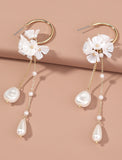 Women's White Tassel Fringe Flower Shape Cute Stylish Earrings Jewelry White For Wedding Party 1 Pair