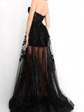 A Line Strapless Floor Length Evening Dress