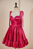 A-line Bow Tie Straps Ruffled Satin Homecoming Dress