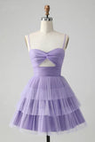 A Line Spaghetti Straps Tiered Short Homecoming Dress