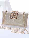 Women's Clutch Bags for Evening Bridal Wedding Party with Crystals Chain in Solid Color