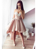 A-Line Cocktail Dresses Party Dress Homecoming Asymmetrical Sleeveless Sweetheart Satin Backless with Appliques