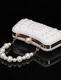 Women's Clutch Evening Bag Coin Purse Clutch Bags Leather for Evening Bridal Wedding with Pearls Chain in Geometric