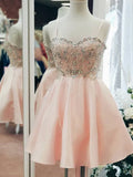 A-line Sweetheart Neck Satin With Rhinestone Homecoming Dresses