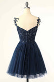 A-line Flower Straps Appliques Tulle Homecoming Dress