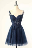 A-line Flower Straps Appliques Tulle Homecoming Dress