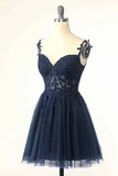 A-line Flower Straps Appliques Tulle Homecoming Dress