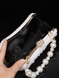 Women's Clutch Evening Bag Coin Purse Clutch Bags Leather for Evening Bridal Wedding with Pearls Chain in Geometric