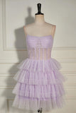 Strapless Dot Tulle Multi Layers Homecoming Dress