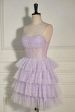 Strapless Dot Tulle Multi Layers Homecoming Dress