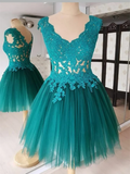 A Line V Neck Lace Short Prom Dresses Formal Homecoming Dresses