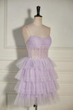 Strapless Dot Tulle Multi Layers Homecoming Dress