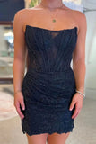 Sparkly Beaded Tight Strapless Lace Homecoming Dress