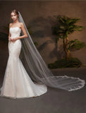 One-tier Lace Wedding Veil Chapel Veils with Appliques Tulle