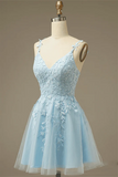 A-line V Neck Appliques Tulle Mini Homecoming Dress