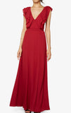 Straps V Neck Chiffon Long Bridesmaid Dress Ruffled Prom Gown