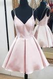 Straps V Neck Satin Prom Homecoming Dress