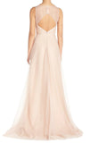 A Line V Neck Tulle Long Bridesmaid Dress Simple Prom Gown