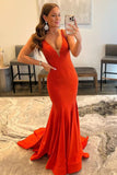 Mermaid Deep V Neck Long Prom Dress with Beading