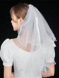 Two-tier / Pearls Wedding Veil Elbow Veils with Faux Pearl / Satin Bow Tulle