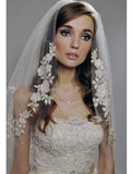 Two-tier Stylish / Pearls Wedding Veil Elbow Veils with Faux Pearl / Drop Veil