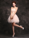 Ball Gown Cocktail Dresses Vintage Dress Homecoming Short / Mini Sleeveless Sweetheart Tulle with Bow(s) Ruffles Pure Color