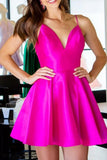 Spaghetti Straps V Neck Satin Mini Prom Homecoming Dress