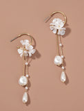 Women's White Tassel Fringe Flower Shape Cute Stylish Earrings Jewelry White For Wedding Party 1 Pair