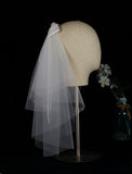 Two-tier Wedding Veil Elbow Veils with Faux Pearl / Satin Bow Tulle