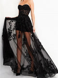 A Line Strapless Floor Length Evening Dress