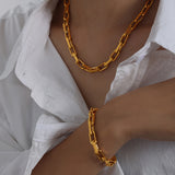 European and American thick chain Cuban chain hip-hop necklace 18K gold non-fading bracelet jewelry female new popular