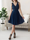 A-line V Neck Chiffon Lace Short Prom Dress Homecoming Dress