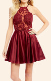 Halter Lace Satin Prom Homecoming Dress