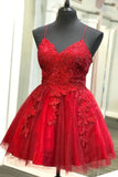 A Line Lace Short V Neck Beaded Homecoming Dresses