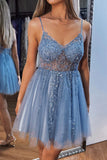 A-line Beading Sequins V Neck Tulle Homecoming Dress