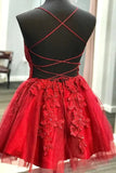 A Line Lace Short V Neck Beaded Homecoming Dresses