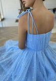 A-line Tulle Sequins Tea Length Prom Dress