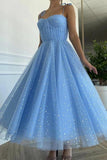 A-line Tulle Sequins Tea Length Prom Dress