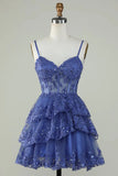 A-Line Straps Applique Tulle Homecoming Dress