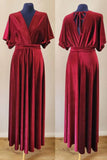 A-line Velvet V-Neck Formal Dresses Long Bridesmaid Dress