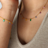 Bohemian multi-color zircon bracelet necklace set