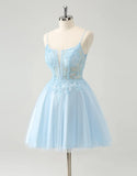 A-Line Beaded Flowers Tulle Corset Homecoming Dress