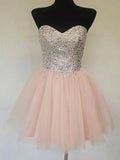 A Line Sweetheart Neck Short Prom Dresses Sequins Homecoming Dresses