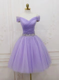 A-line Tulle Off Shoulder Beaded Short Graduation Dress Homecoming Dress