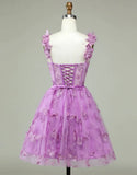 A-Line Lace Up Tulle Homecoming Dress With Appliques