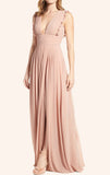 Straps V Neck Chiffon Long Bridesmaid Dress Simple Prom Gown