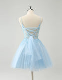 A-Line Beaded Flowers Tulle Corset Homecoming Dress