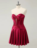 A-Line Strapless Satin Homecoming Dress