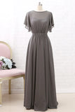 Short Sleeves Chiffon Long Bridesmaid Dress Wedding Party Formal Dress